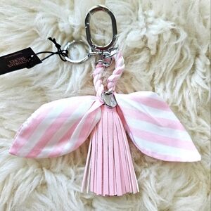 Victorias Secret Pink and White Striped Keychain with Tassel